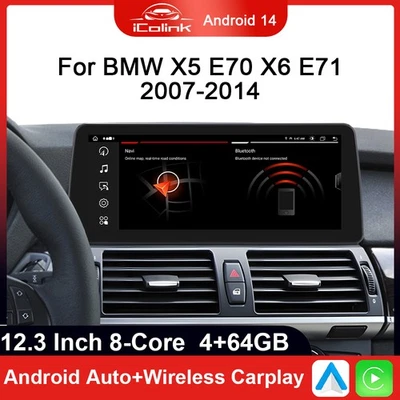 12,3" Android 14 Autoradio GPS Navi CarPlay für BMW X5 E70 X6 E71 CCC 2005-2008 - Bild 1 von 4