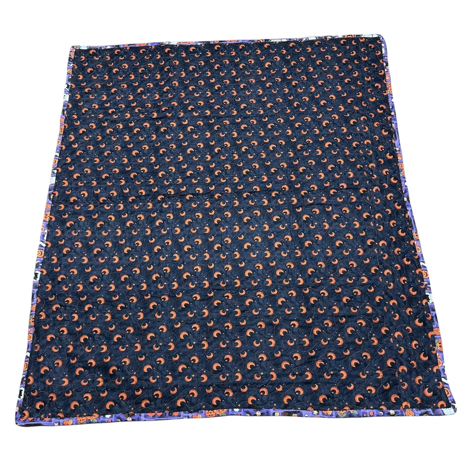 Handmade Halloween Patchwork Quilt Throw Blanket Cats Bats Ghosts Pumpkins - Image 4 of 4