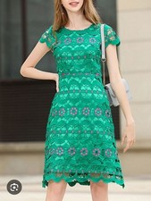 Black Rose Green Crochet Lace Scallop Hollow Out Dress Women’s Size Large L