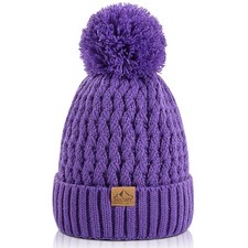 Kids Winter Beanie Hat, Children  s Warm Knitted Fleece Lined Woollen Ski Pomp...