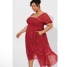 NWT Torrid Midi 4X Smocked Bodice Dress Coquette Fairycore Romantic Cottagecore