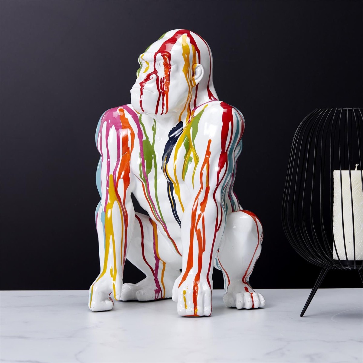 Statuette gorille rainbow originale de 46 cm, le cadeau idéal pour crémaillère