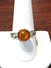 Vtg. Sterling Silver Amber Ring signed PL Size 10 3.4 Grams