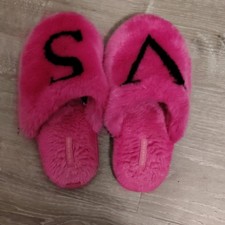 Victoria's Secret Pink Faux Fur Logo Slip-On Women's Slippers S Black
