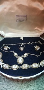 Antique Silver Cameo Necklace, Earrings, Ring And Necklace From Italy