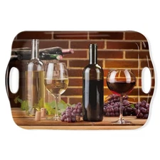 Decorative Serving Tray with Handles Red Wine Grapes Rectangular Tray