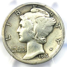 1916-D Mercury Dime 10C Coin - Certified PCGS VF Details - Rare Key Date!