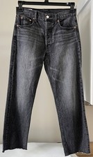 Gap Cheeky Straight High Rise Jeans Womens 4/27 Washed Black Raw Hem Ankle Crop
