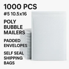 1000 #5 10.5x16 Poly Bubble Mailers Padded Envelopes Self Seal Shipping Bags