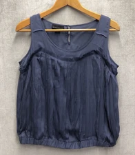 Attention Blouse Size Large Blue Gray Pleated Balloon Flowy Sleeveless