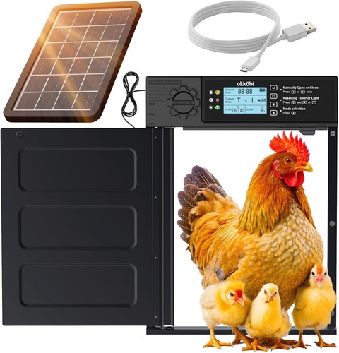 Automatic Chicken Coop Door PRO - Solar Powered LCD Display Timer Light Sensor