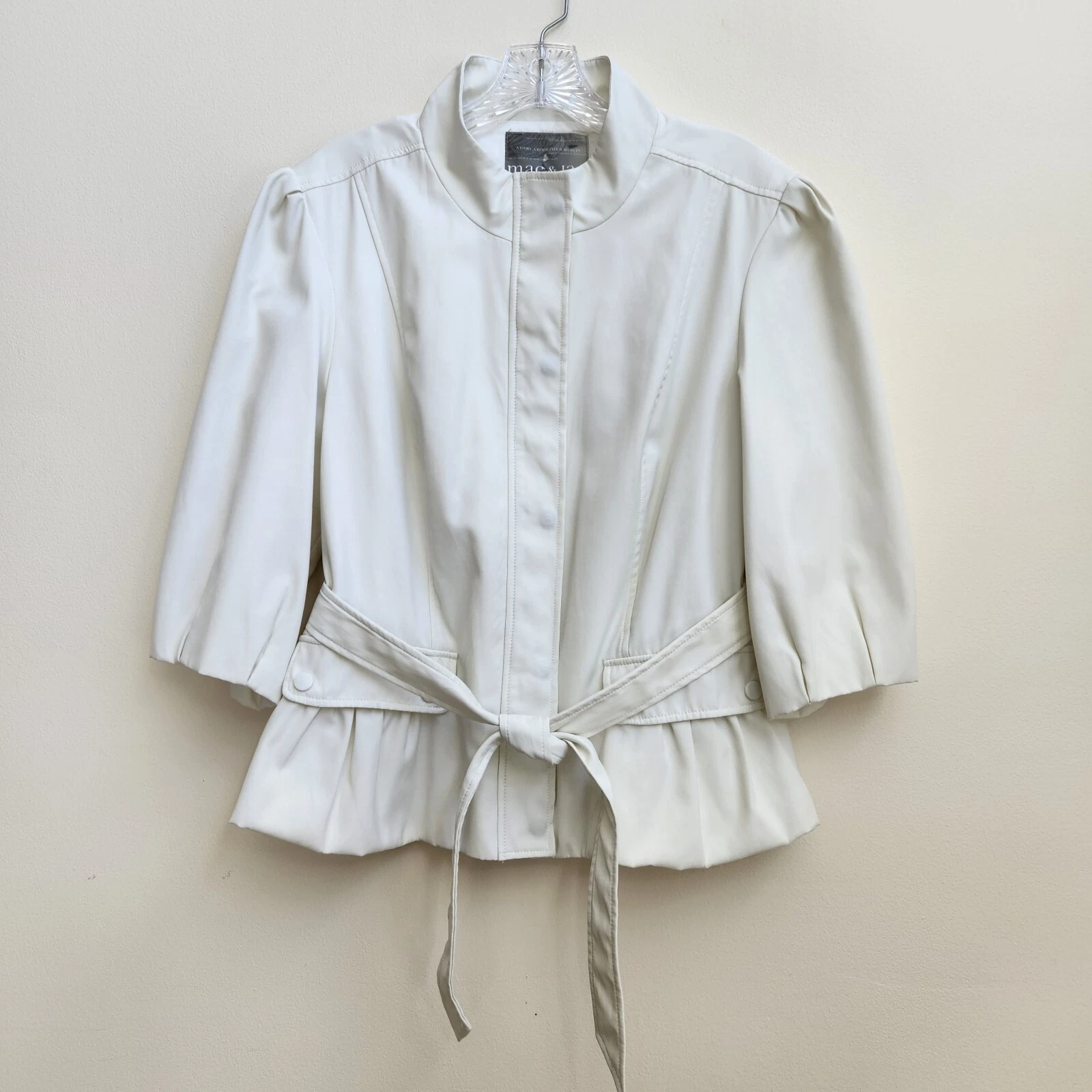 OFF WHITE Giacca blazer donna Mac & Jac taglia 14 bianco sporco full zip bottoni manica 3 4 foderata