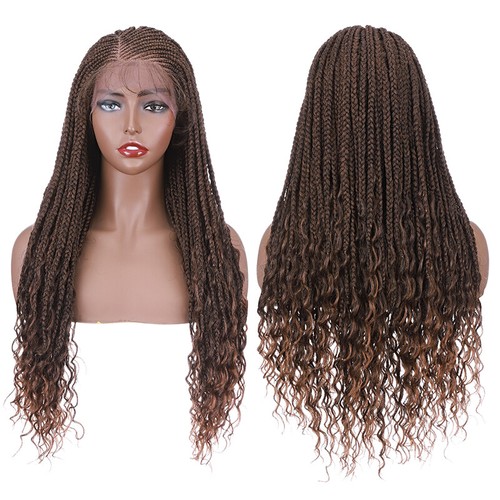 US Box Braided Wig Lightweight Micro Twist Cornrow Women Lace Braids Wig Ombre - Picture 65 of 128