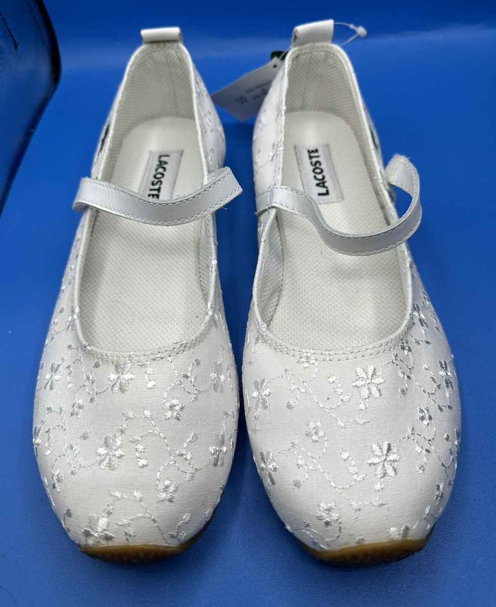 Lacoste shoes women fabric White Flat With Strap- Tight Fitted Not Much  Stretch