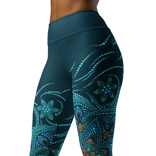 Blue Dot Mandala Leggings -Teal Geometric High Waist Buttery Soft Gym Yoga Pants