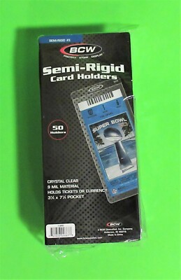 50 SEMI-RIGID CARD HOLDER SR5, FOR TICKETS OR CURRENCY,9 MIL, 3-3/8 x 7  POCKET