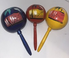 3 Vintage Maracas Hand Painted Coste Maya Multicolor