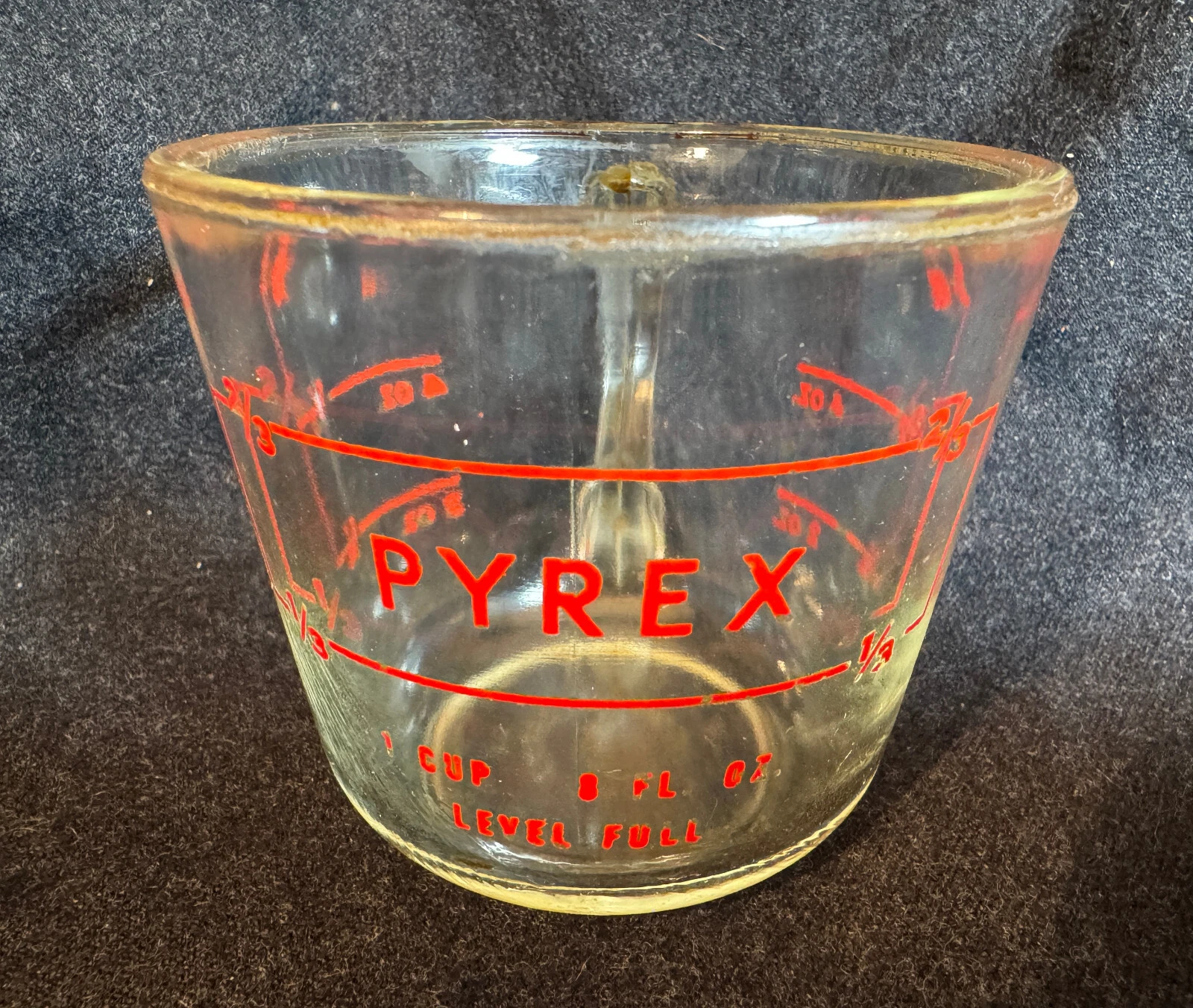 Vintage Glass PYREX DRY measuring cup D Handle Red Letters No Spout HTF