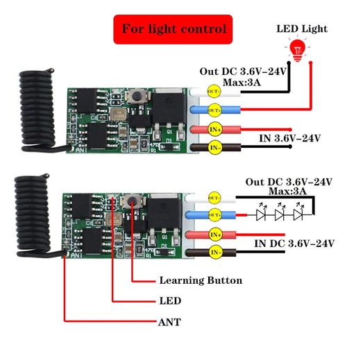 433Mhz DC 3.6V 12V 1CH Relay Wireless RF Remote Control Switch With Transmitter - Picture 3 of 37