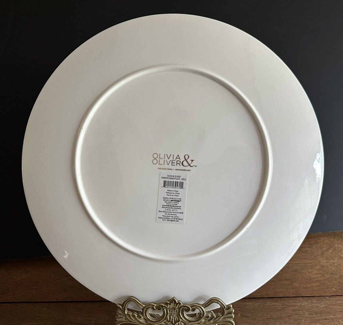 Set of DINNER PLATES -- Olivia Oliver Madison PARKER GOLD BONE