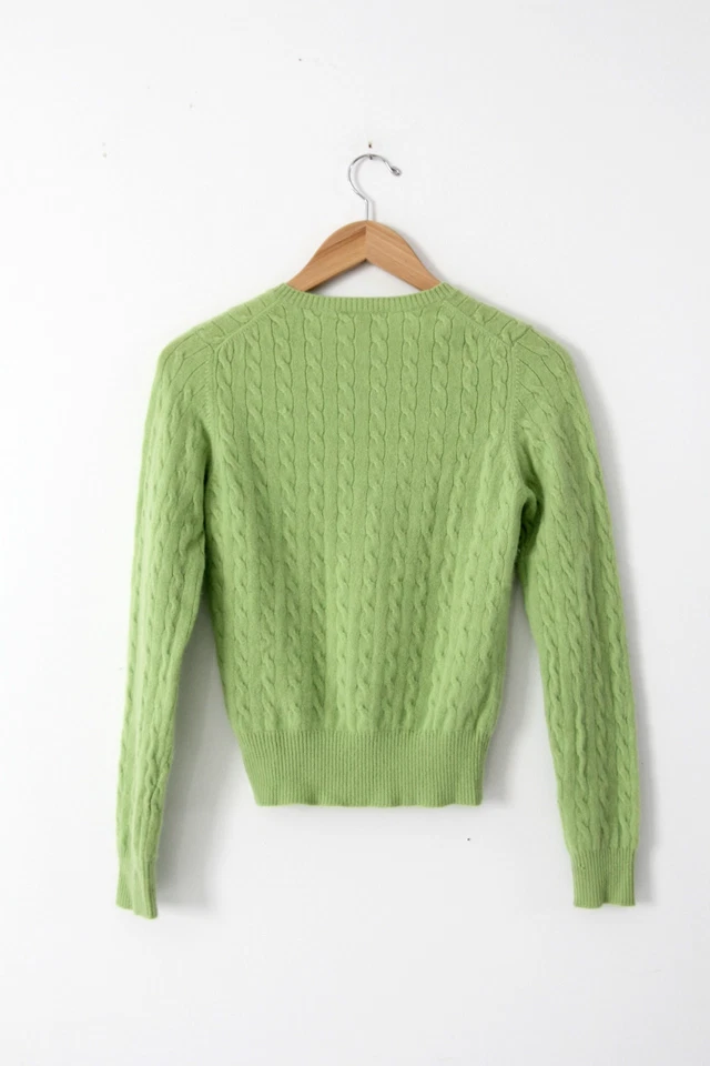 Kinross cashmere sweater, 100% cashmere cable knit green pullover small - Image 4 of 4