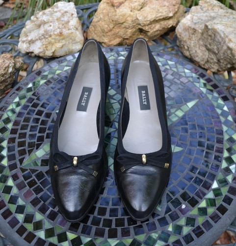 Bally Shoes Black Sz 10 C Belle Smooth Calf Leather Made in Italy Signed w/ Bow - Picture 2 of 5