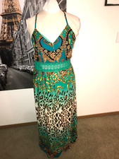 FASHION NOVA NWT "HOLY SLIT" GREEN PRINTED SUNDRESS SIZE 1X (RUNS SMALL)