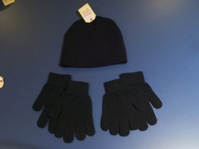 NEW Boy Girl KId One Size FADED GLORY Knit Gloves TWO Pairs 2 Beanie Hat Black