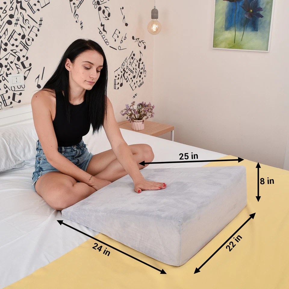 Almohada de cuña para cama de 8 pulgadas, tapa de espuma viscoelástica de gel de enfriamiento, lavable a máquina, 2 fundas Foto 3 de 4