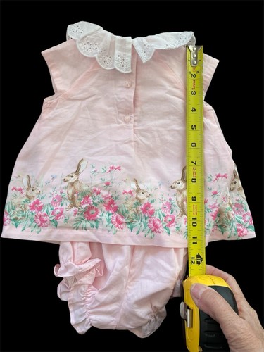 Janie and Jack NWT Pink Bunny Floral Lined Cotton Dress & Bloomer-6-12Mos - Picture 7 of 7