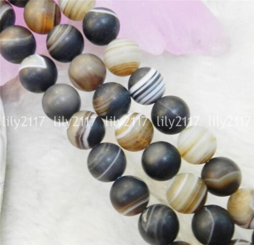 6/8/10mm Matte Black & White Dream Fire Stripe Agate Gems Round Loose Beads 15'' - Picture 1 of 6