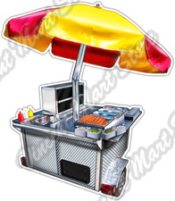 Carrito de perros calientes comida callejera restaurante perros coche parachoques vinilo calcomanía 4"X5"
