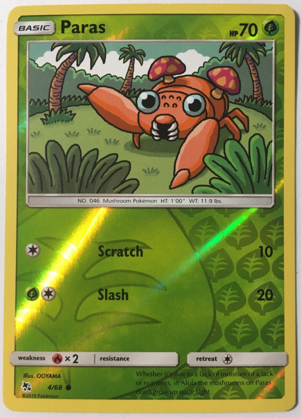 POKEMON PARAS 4/68 HIDDEN FATES COMMON REVERSE HOLO NEAR MINT