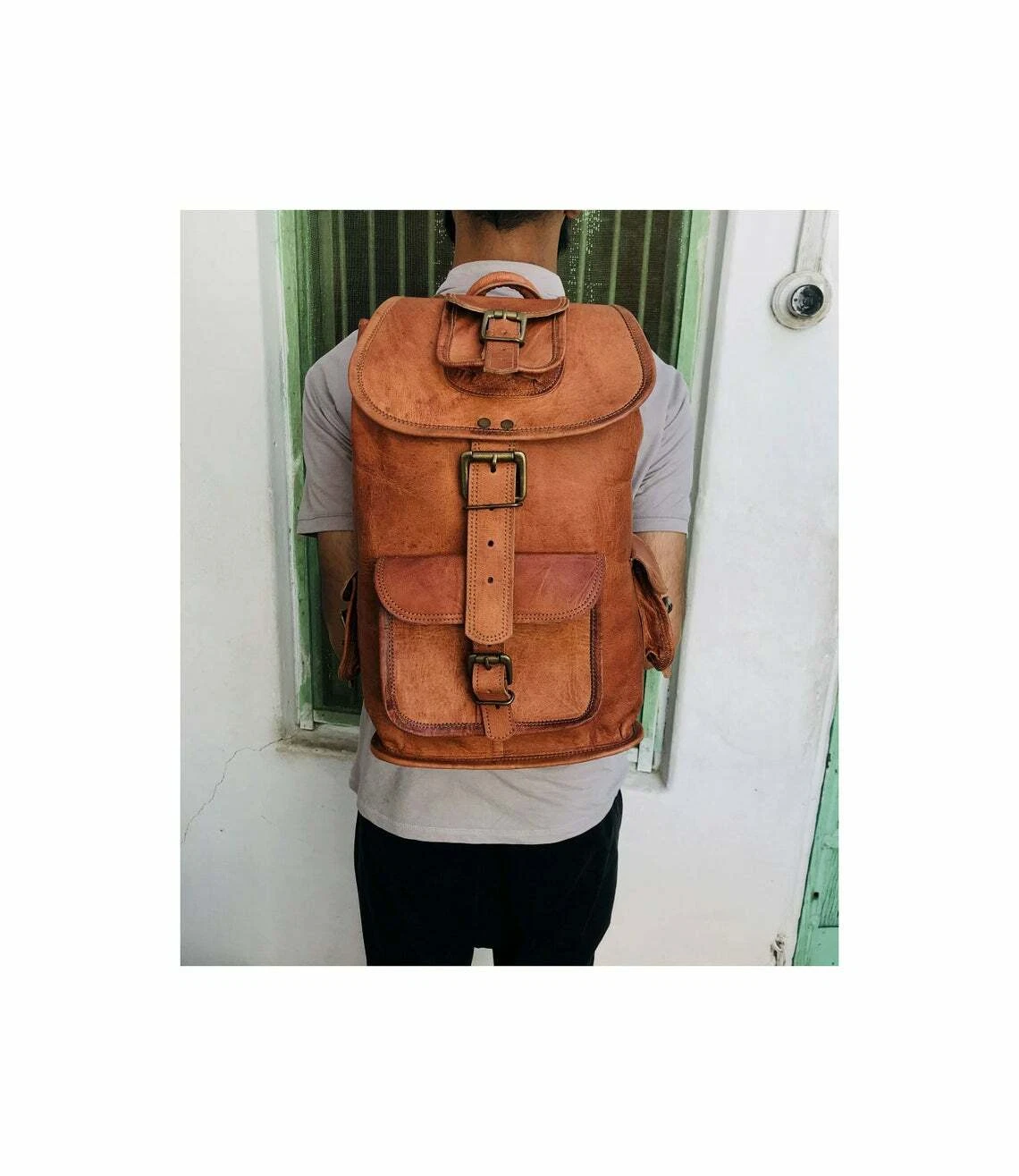 Gift Mens Genuine Vintage Leather Backpack Messenger Man HandBag Laptop Briefcas