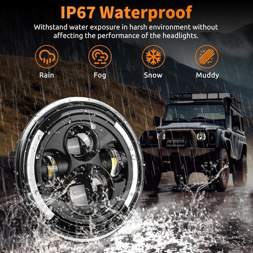 2PCS 7" Round LED Headlights Sealed Beam for Jeep Wrangler LJ CJ JK TJ JKU 97-17 - Picture 6 of 9