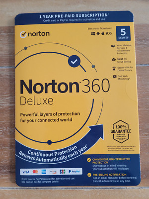 NORTON 360 DELUXE 2025 (5 DEVICE/1 YEAR) INTERNET SECURITY, VPN NEW Ships FAST !