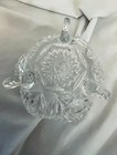 Heavy 8” Crystal Candy Trinket Dish & Lid Clear Three Toe Stars & Fans Vintage — photo 3