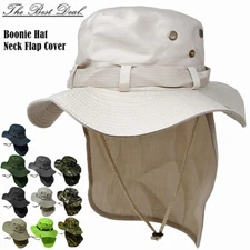 Boonie Bucket Hat Neck Cover Flap Sun Wide Brim Cotton Fishing Outdoor Cap Hats