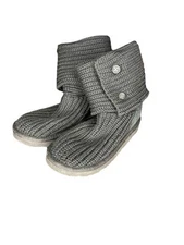 UGG 5649 Australia in Black — Girls Size 1 — Knit Tall Fold Over Boots