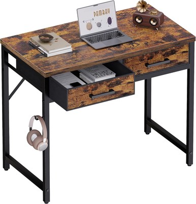 32 Inch Small Computer Desk with 2 Drawers for Bedroom Study Writing Home Off...