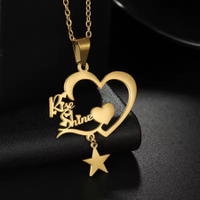 Custom Double Name Heart Pendant Necklace Chain Jewelry Star Women Gift Partner