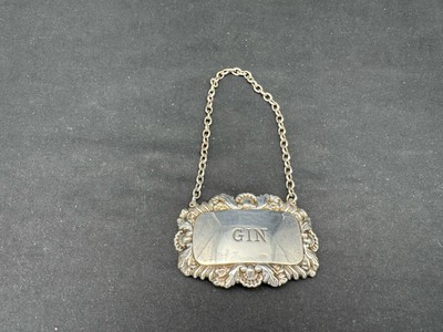 Vintage 1977 ISREAL FREEMAN & SON Sterling Liquor Decanter Tag, GIN, ENGLAND