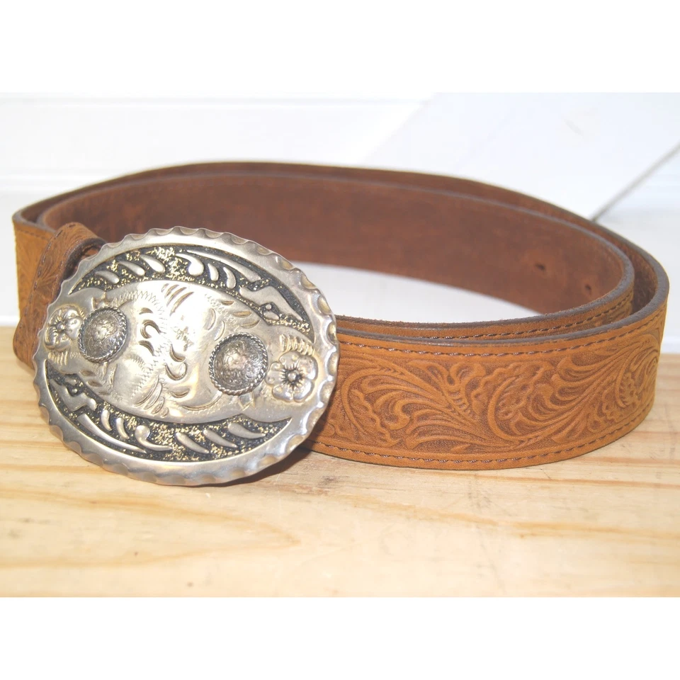 Cinturón Western Mujer Talla 38 Tony Lama Cuero Tooled Paisley C50739 Hebilla Boho Foto 2 de 4