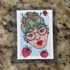 ACEO Girl with Strawberries Illustration - Original watercolor painting 