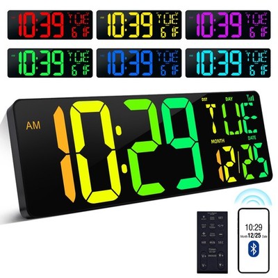 Large Digital Wall Clock 17.2'' Bluetooth Auto Time Sync Digital Clock Large D...