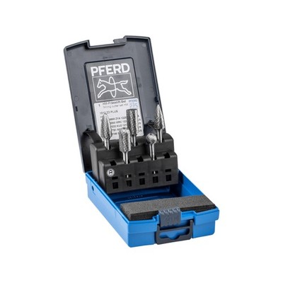 PFERD TOOLS Hartmetall Frässtift Set 1512 Zahnung 3 PLUS 5-tlg. Schaft-Ø 6 mm
