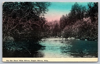 Wisconsin WI Deer Skin River Eagle River c1914 Postcard, W12