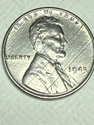 WWII 1943-P Lincoln Steel Wheat Cent  -ERROR- Roller Impingement Obverse-GEM BU