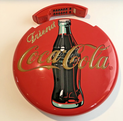 1995 Coca Cola Button Telephone Round Disc Light Up Landline Telephone TESTED