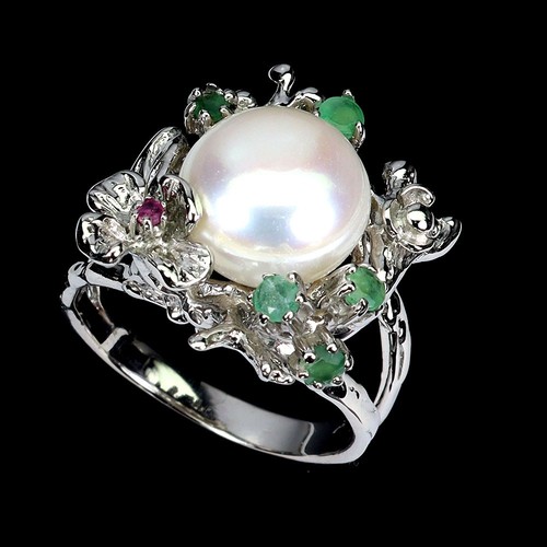 925 Anillo Plata de Ley Redondo Esmeralda Rubí Perla Gema Natural Joyería Talla - Imagen 2 de 14